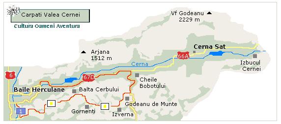 Harta  turistica  offroad, enduro Carpati Valea Cernei